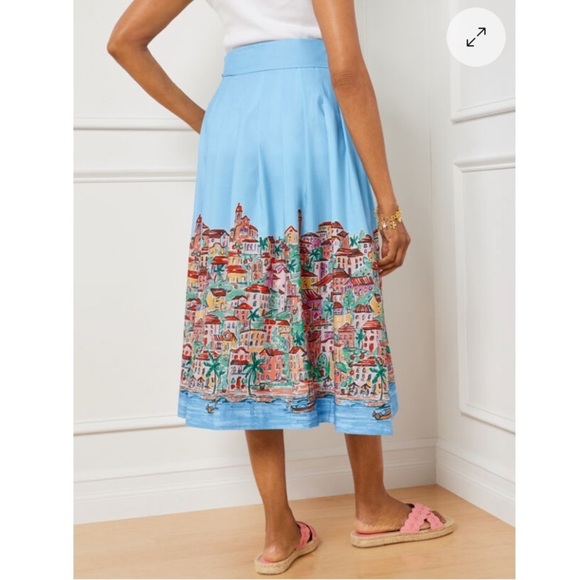 Talbot's Poplin Fit Flare Skirt Scenic Riviera Sash Belt Midi Beach Print 4 NWT - Picture 11 of 11
